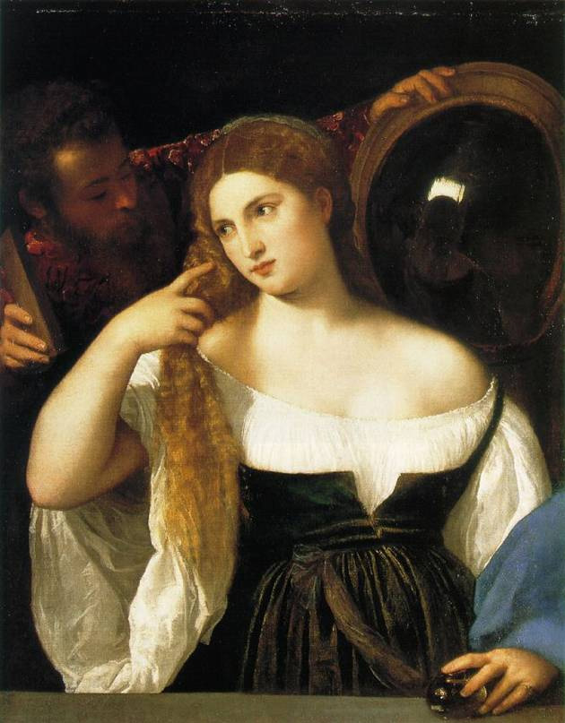 woman with a mirror painting - Titian woman with a mirror art painting